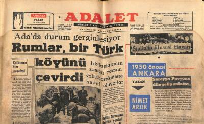 Adalet Gazetesi 14 Mart 1965 - Rumlar , Bir Türk Köyünü Çevirdi - Damat Toker 2,5 Seneden Beri , Su Parası Vermiyor ! GZ121694 - 1
