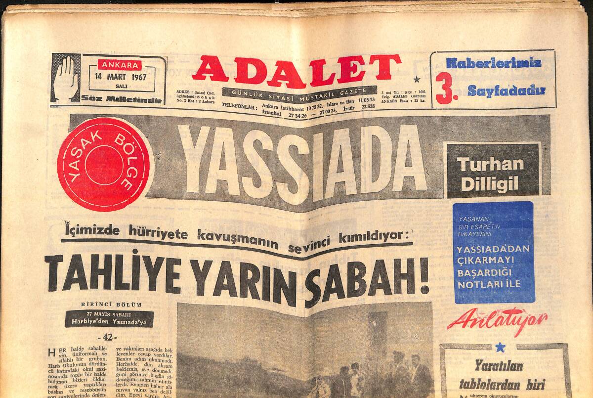 Adalet Gazetesi 14 Mart 1967 - Giresun'dan Kaçan Kızlar Ailelerine Teslim Edildi - Genç Dansöz Otel Odasında Ölü Bulundu GZ138600 - 1