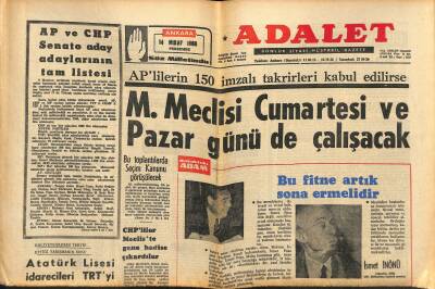 Adalet Gazetesi 14 Nisan 1966 - Orhan Kemal Ve Arkadaşları Tahliye Edildi - Parisli Dilberler Türk Kızlarının Nefis Saçları İle Güzelleşiyorlar GZ121559 - 1