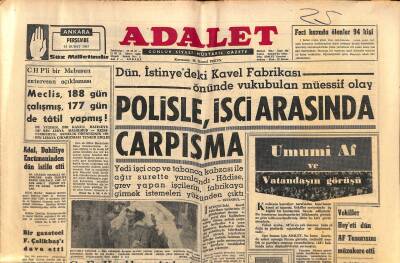 Adalet Gazetesi 14 Şubat 1963 - Kızılların Irakta Kökü Kazınıyor - Dün , İstinyedeki Kavel Fabrikası Önünde Vukubulan Müessif Olay GZ121705 - 1