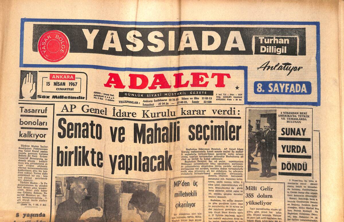 Adalet Gazetesi 15 Nisan 1967 - Çocuğa Hasret Yıldızlar: Türkan Şoray, Fatma Girik, Sibel Göksel, Leyla Sayar, Figen Say GZ139526 - 1