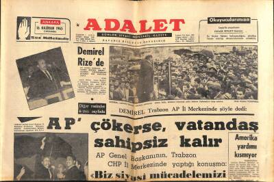 Adalet Gazetesi 16 Haziran 1965 - Samsunda 200 Bin Mermi Ele Geçirildi - Denizcilik Bankası Büyük Zarara Girdi GZ121718 - 1
