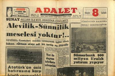 Adalet Gazetesi 16 Haziran 1966 - Sümerbank 900 Milyon Liralık Yatırım Yapıyor - Vanda Deprem Tahribata Sebep Oldu GZ121526 - 1