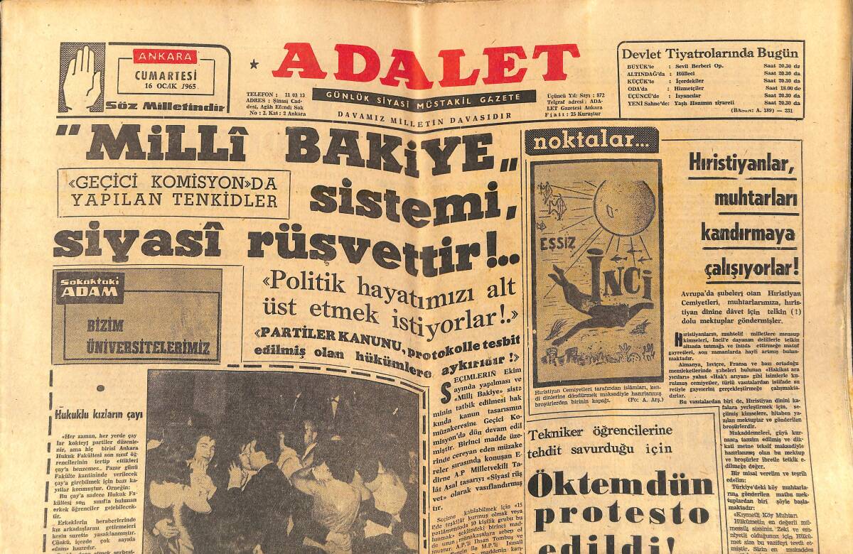 Adalet Gazetesi 16 Ocak 1965 - Hristiyanlar, Muhtarları Kandırmaya Çalışıyorlar - Toprak Reformu Mu Tarım Reformu Mu? GZ139745 - 1