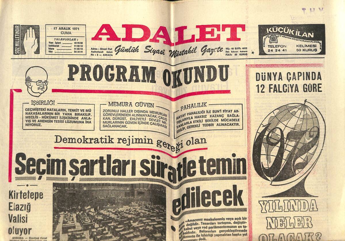 Adalet Gazetesi 17 Aralık 1971 - Sophia Loren'in Adağı - Sophia Loren'in Oğlu Carlos - Prens Charles Evlenecek - Gina, Bir Arap Prensi İle Evlenecek GZ146442 - 1