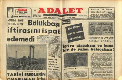 Adalet Gazetesi 18 Nisan 1966 - İran Şahı Cevdet Sunaya Mesaj Yolladı - Bölükbaşı İftirasını İspat Edemedi GZ121563 - 1
