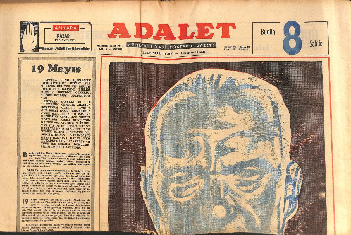 Adalet Gazetesi 19 Mayıs 1963 - Koalisyon İsmet İnönü'nün Arzusuna Uydurulacak! - YTP Üst Kademesi Sarsıntı İçinde! GZ139687 - 1