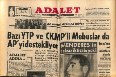 Adalet Gazetesi 19 Şubat 1963 - Bazı YTP Ve CKMPli Mebuslar da APyi Destekliyor - İnönünün Evi Muhafaza Altında GZ121700 - 1