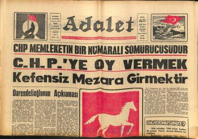 Adalet Gazetesi 2 Ağustos 1965 - CHP Aşırı Solu Destekliyor GZ109253 - 1