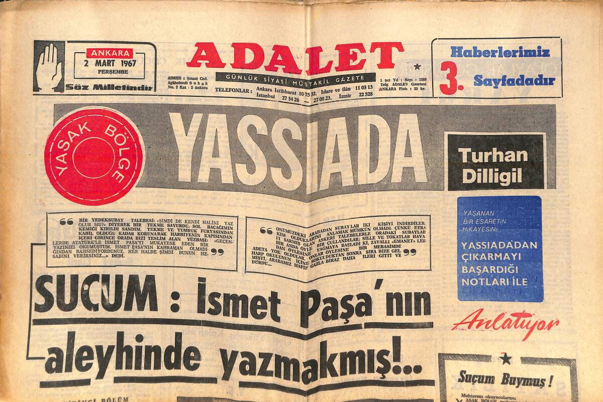 Adalet Gazetesi 2 Mart 1967 - Galatasaray İlk Devreyi Lider Olarak Bitirdi - Habeş İmparatoru Bugün Ankara'da GZ138589 - 1