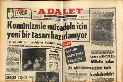 Adalet Gazetesi 2 Mayıs 1966 - AP Ankara İl Merkezi , Seçim Komitesi Kuruldu - Komünizmle Mücadele İçin Yeni Bir Tasarı Hazırlanıyor GZ121569 - 1