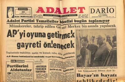Adalet Gazetesi 2 Nisan 1963 - İsmetpaşaya Göre A.P. İflas Etmiş ! - Başvekil İle Hasan Dinçerin Arası Açık GZ121722 - 1