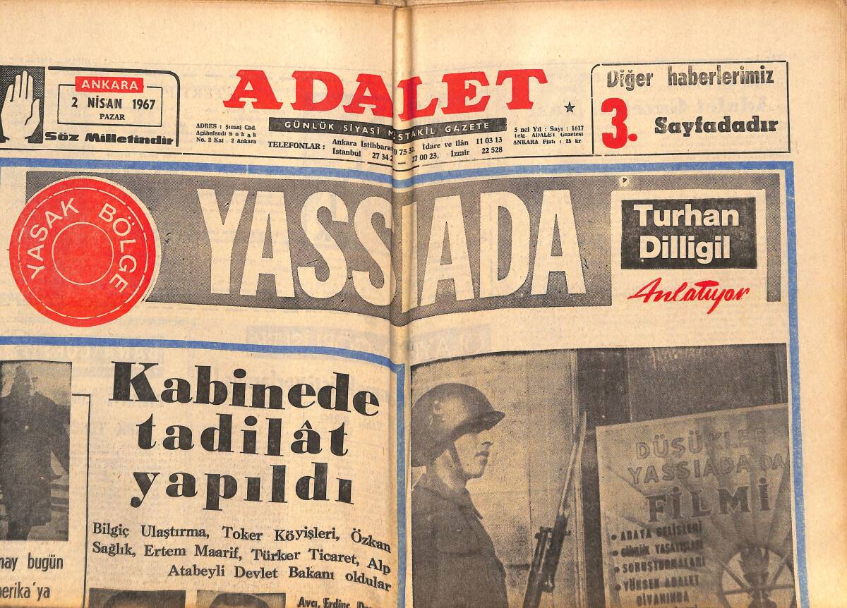 Adalet Gazetesi 2 Nisan 1967 - Ali Sami Yen'de 201. Randevu Galatasaray-Fenerbahçe - Cevdet Sunay Bugün Amerika'ya Hareket Ediyor GZ139514 - 1