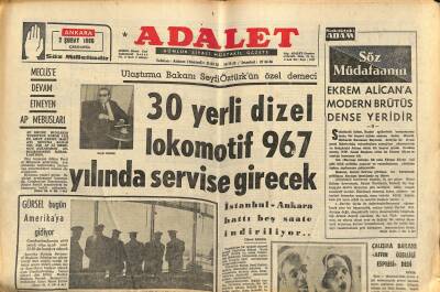 Adalet Gazetesi 2 Şubat 1966 - 30 Yerli Dizel Lokomotif 967 Yılında Servise Girecek - Reşit Halid Gönç ün Vefat Etti GZ121541 - 1