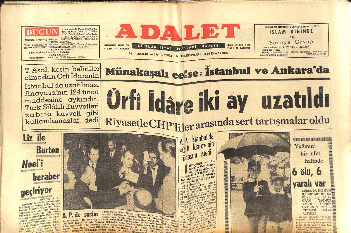 Adalet Gazetesi 20 Aralık 1963 - Liz İle Burton Noel'i Birlikte Geçiriyor - Beşiktaş'ta Çökme Başladı GZ139701 - 1