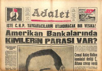 Adalet Gazetesi 20 Eylül 1965 - Amerikan Bankalarında Kimlerin Parası Var ? GZ109821 - 1