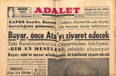 Adalet Gazetesi 20 Mart 1963 - Bayar , Önce Atayı Ziyaret Edecek - Avrupa Kupa Şampiyonları Turnuvası GZ121671 - 1