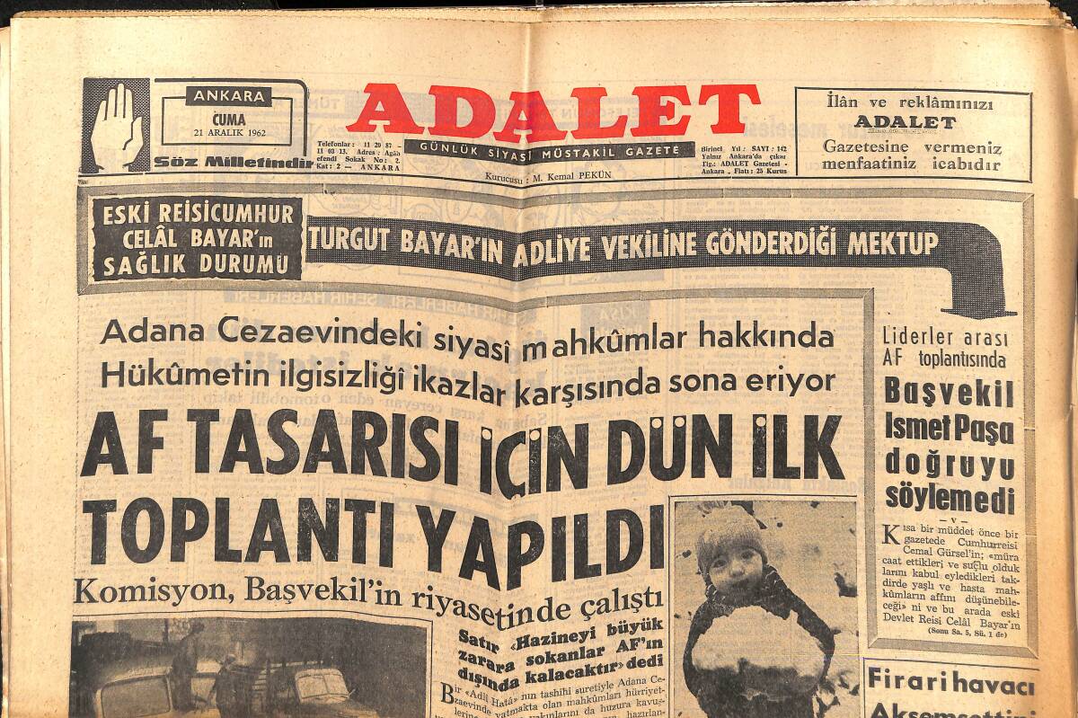 Adalet Gazetesi 21 Aralık 1962 - Başvekil İsmet Paşa Doğruyu Söylemedi - Hitler'in Ortağı Stalin - Zenith-Galatasaray Maçı Yapılamıyor GZ139725 - 1