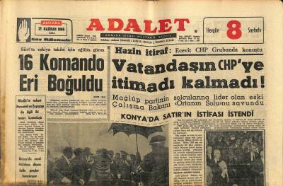 Adalet Gazetesi 21 Haziran 1966 - Siirtte Eşkiya Takibi İçin Eğitim Gören 16 Komando Eri Boğuldu GZ121530 - 1