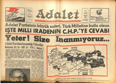 Adalet Gazetesi 21 Kasım 1963 - Adalet Partisinin Büyük Zaferi , Türk Milletine Kutlu Olsun GZ102992 - 1