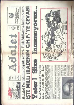 Adalet Gazetesi 21 Kasım 1963 - Adalet Partisinin Kazandığı Vilayetler, Esat Çağa, Ziya Gökalpin Yazısı GZ122373 - 1