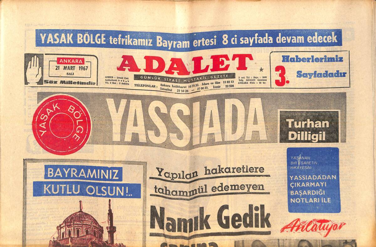 Adalet Gazetesi 21 Mart 1967 - Namık Gedik Canına Kıydı - Muhammed Ali Clay Boks Hayatının En Güçlü Rakibi Karşısında GZ139505 - 1