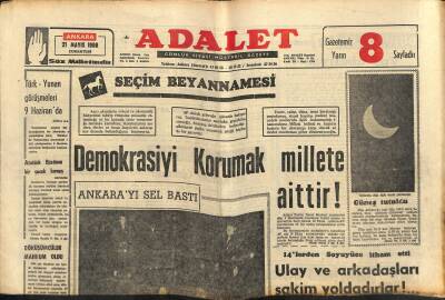Adalet Gazetesi 21 Mayıs 1966 - Ankarayı Sel Bastı - İlk Kabartma Pul Türkiyede Basıldı GZ121581 - 1