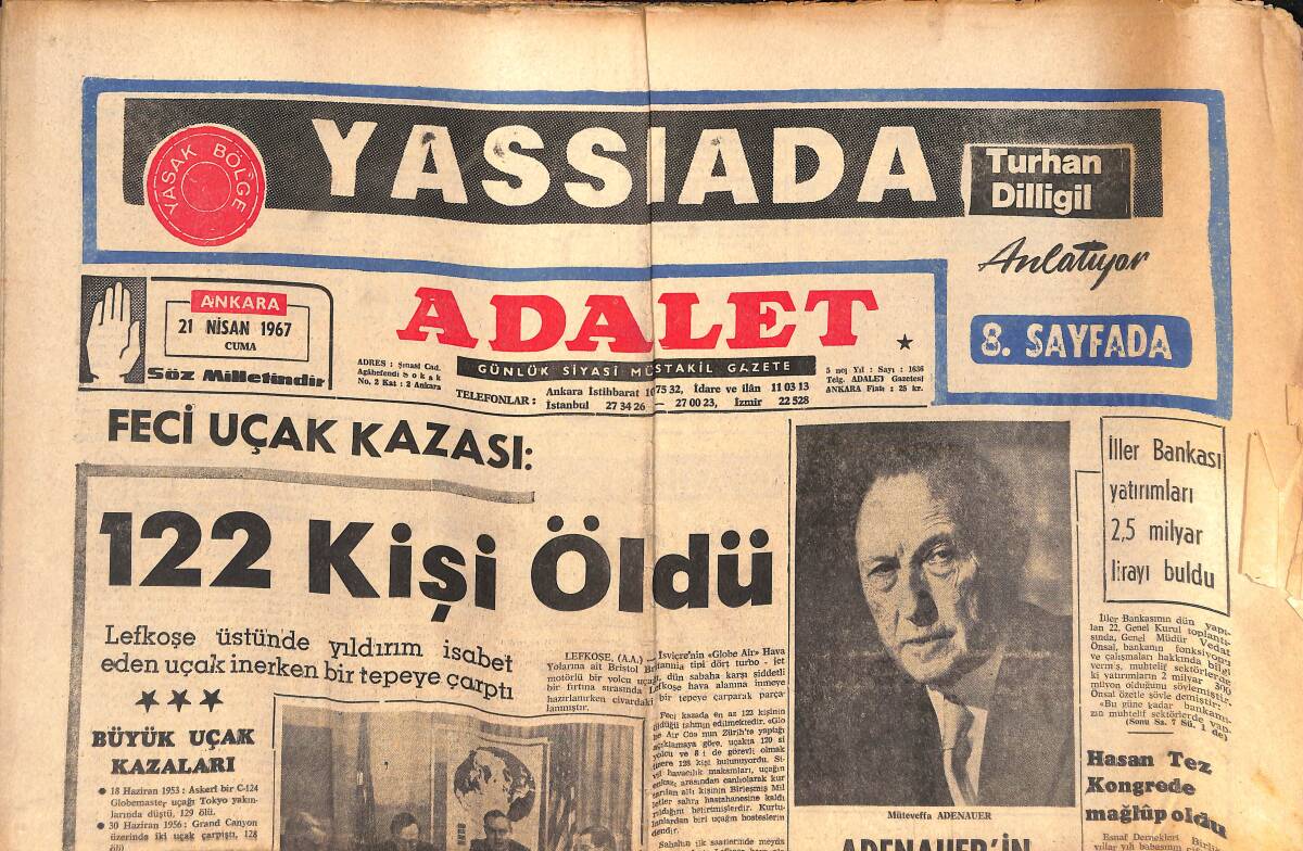 Adalet Gazetesi 21 Nisan 1967 - Cannes Film Festivali 20. Yılını Kutluyor - Fransız Komedyenleri Ve Kraliçe Fabiola GZ139531 - 1