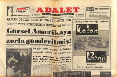 Adalet Gazetesi 21 Şubat 1966 - Milli Futbolcu Lefteri Bıçakla Yaraladılar - Gürsel , Amerikaya Zorla Gönderilmiş ! GZ121551 - 1