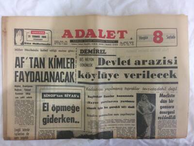 Adalet Gazetesi 21 Temmuz 1966 - Demirel Beş Milyon Dönümlük Devlet Arazisi Köylüye Verilecek GZ73139 - 1