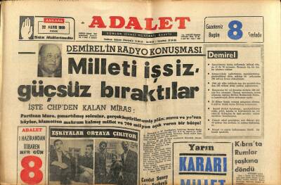 Adalet Gazetesi 22 Mayıs 1966 - TRTnın Taraf Tutan Yayını Protesto Edildi - Kıbrısta Rumlar Şaşkına Döndü GZ121582 - 1