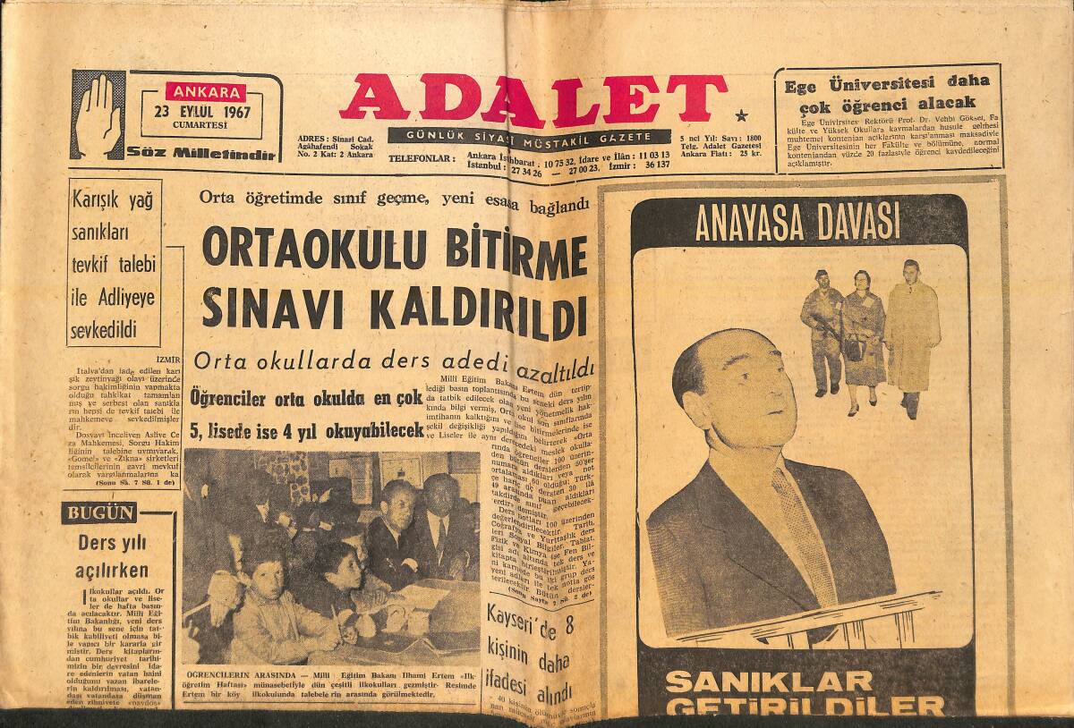 Adalet Gazetesi 23 Eylül 1967 - CHP Yine İftira Peşinde Koşuyor! - Galatasaray Vefa İle Oynuyor! GZ139488 - 1