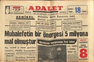 Adalet Gazetesi 23 Mayıs 1966 - Müslüman Şampiyon Muhammed Ali Clayin Yeni Zaferi GZ121583 - 1