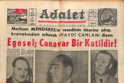 Adalet Gazetesi 24 Ekim 1966 - Merhum Menderesin Cesedinin Üzerine Çıkıp , Kravatından Çekerek Haydi Canlandiyen EgeselCanavar Bir Katildir ! GZ109829 - 1