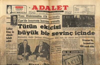 Adalet Gazetesi 24 Şubat 1965 - Altın Mikrofon Ödülünü Yıldırım Gürses Aldı - Tütün Ekicisi Büyük Bir Sevinç İçinde GZ121761 - 1