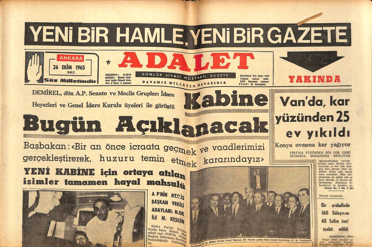 Adalet Gazetesi 26 Ekim 1965 - Dr. Kaykılı, Dünyanın En Güzel Kadınlarını Satılığa Çıkarmış - İran Şahı Rıza Pahlevi 46 Yaşında GZ139550 - 1