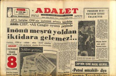 Adalet Gazetesi 26 Mayıs 1966 - Süleyman Demirel Seçim Gezisine Cumartesi Başlıyor - CHPnin İşine Nasıl Gelirse.. GZ121779 - 1