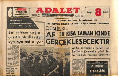 Adalet Gazetesi 27 Haziran 1966 - Rusyaya Fındık Satıyoruz - Köylüyü Bol Suya Kavuşturmak İçin 500 Milyon Liraya 50 Adet Küçük Baraj Yapılacak GZ121794 - 1