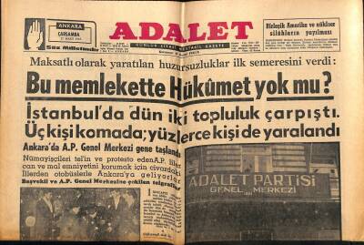 Adalet Gazetesi 27 Mart 1963 - İstanbulda Dün İki Topluluk Çarpıştı . 3 Kişi Komada Yüzlerce Kişi de Yaralandı GZ121674 - 1
