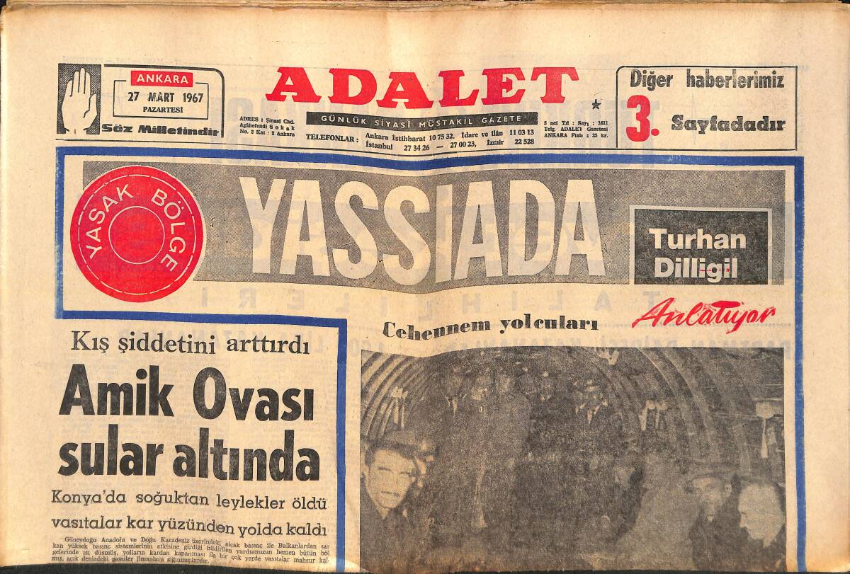 Adalet Gazetesi 27 Mart 1967 - Maria Latour 