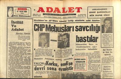 Adalet Gazetesi 27 Mayıs 1966 - Aşık İhsaninin Bir Kitabı Dün Toplattırıldı - CHP Mebusları Savcılığı Bastılar GZ121780 - 1