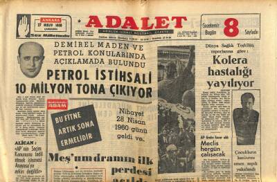 Adalet Gazetesi 27 Nisan 1966 - 3 Bin Lastik İşçisi Dün Greve Başladı - Kolera Hastalığı Yayılıyor GZ121539 - 1