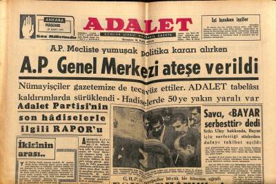 Adalet Gazetesi 28 Mart 1963 - Adnan Uysal Emekli Oldu - A.P. Genel Merkezi Ateşe Verildi GZ121675 - 1