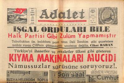Adalet Gazetesi 3 Ekim 1966 - Türkiyeyi İhanetler Ve Rezaletler Ülkesi Gibi Gösteren Kıyma Makineleri Mucidi GZ109826 - 1