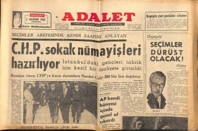 Adalet Gazetesi 3 Haziran 1965 - Yunus Emrenin Kabri Karamanda - AP Kendi Bünyesi İçinde Genel Af Çıkardı GZ121708 - 1