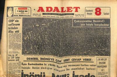 Adalet Gazetesi 3 Haziran 1966 - Demirel İnönüye Çok Sert Cevap Verdi İnönü Milli İrade Önünde Eğilmelidir GZ121516 - 1