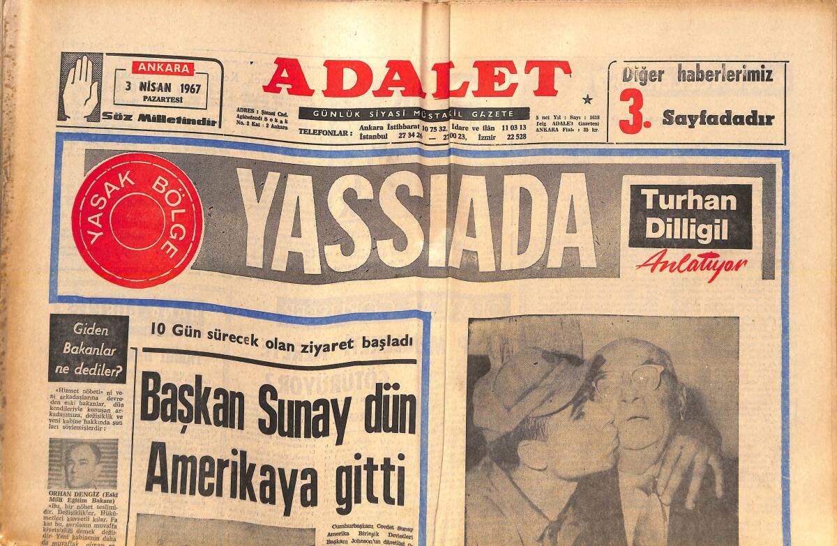 Adalet Gazetesi 3 Nisan 1967 - Carlo Ponti'nin İlgilendiği Altın Saçlı Genç Kız Katia Christina - Abdülhamit'in Dilekçesi Ve Bağışları GZ139515 - 1