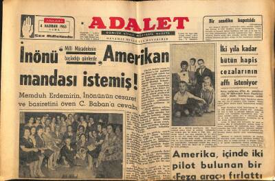 Adalet Gazetesi 4 Haziran 1965 - İki Yıla Kadar Bütün Hapis Cezalarının Affı İsteniyor - Motorlu Trenle İstanbula Gidiş 30 Lira 70 Kuruş GZ121709 - 1