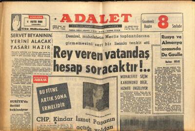 Adalet Gazetesi 4 Mayıs 1966 - Fatma Girik Futbolcu Nazmiden Temiz Bir Dayak Yemişti - Akhun Toprağa Verildi GZ121571 - 1