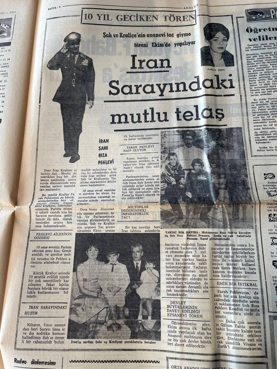 Adalet Gazetesi 4 Nisan 1967 - İran Sarayındaki Mutlu Telaş 10 Yıl Geciken Tören - Meydan Fenerbahçe Ve Beşiktaş'a Kaldı GZ139516 - 2